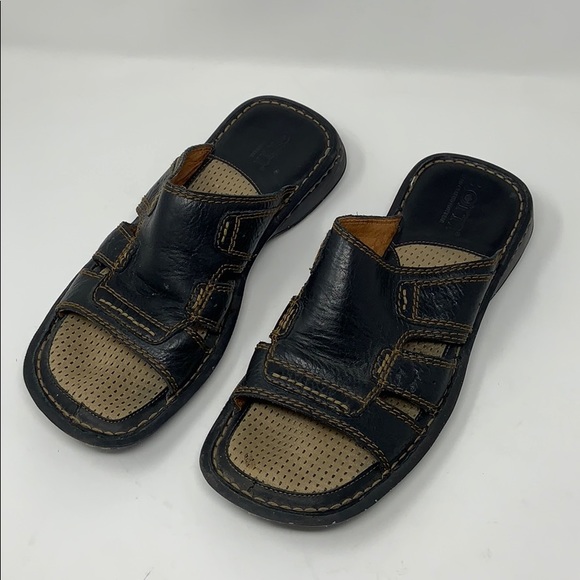 Mens Born Black Leather Sandals Size 
